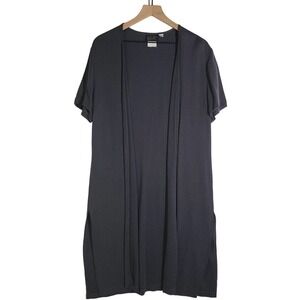 Vintage Wild Rose Duster Cardigan 12 Grey Short Sleeve Open Front Lagenlook‎